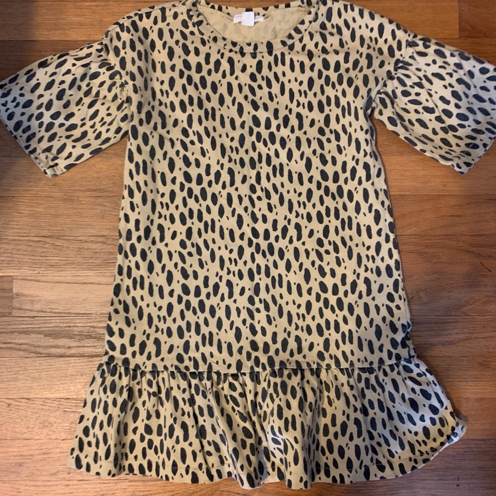 J Crew Crew Girls kids Animal Print Ruffle Hem Dress - Beige/Black